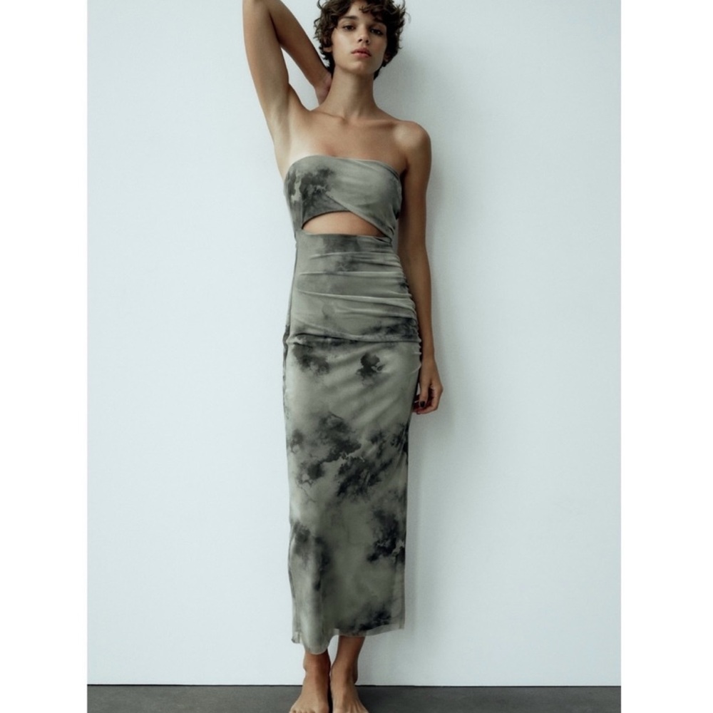 NEW Zara Cut Out Printed Tulle Dress Sz L